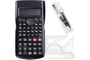 WZIOEPUL Scientific Calculators Protractor and Compass - Protractor and Compass for Geometry with Rulers Two Set Squares and Scientific Calculators,240 Functions 2 Line 10+2 Digits,Desk Math for School-Black