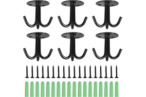 HFDONGL Deckenhaken Edelstahl Kleiderhaken Haken zum Schrauben Schraubhaken Schwarz Garderobenhaken für Deckenventilator Yoga Pflanzen (6 Stück)