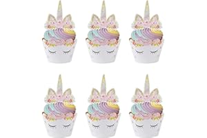 VO DESIGN Cupcake Topper Wrapper,Unicorn Cupcake Toppers 24 Pack Cupcake Wraps Liner Baking Cup Party Supplies Cake Decorations para Niños Niñas Regalo Unicornio Decoraciones de Fiesta de Cumpleaños
