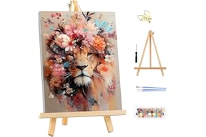 MEIYUDA Peinture par Numero Adulte Lion Fleurs avec Cadre, DIY Peinture pour Débutants, Facile sur Toile Avec Peintures et Pinceaux Decoration Maison Cadeau 25x35cm