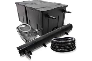 Wiltec Kit complet: CBF-350B Filtre de bassin jusqu'à 60000 L Biologique, NEO10000 SuperECO pompe de filtration 10000l/h 80W, CUV-272 lampe uv UVC Clarificateur avec 72W, 25m Tuyau 25 mm