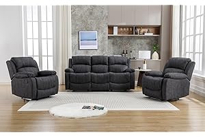 AZRBOPO Recliner Sofa Set, Leathaire Fabric Manual Recliner Sectional Couches - 3+1+1 Seater Set with Adjustable Backrest and Footrest