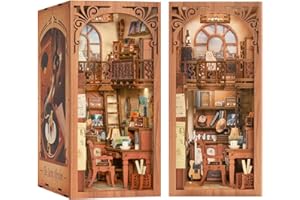 Fsolis Kit Book Nook,Fai da te Con mobili in Legno e Luci LED, Booknook in Legno,Kit di Decorazione della Libreria,Kit di Costruzione di Modelli per Regalo Creativo