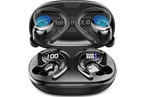 HUPOAF Ecouteurs Bluetooth sans Fil Sport, 2025 Écouteur Bluetooth5.4 avec 4 ENC Mic, 50H Ecouteurs sans Fil HiFi Stéréo, IP7 Étanche Oreillette Bluetooth Running, USB-C Charge Rapide, Écran LED Casque, Noir