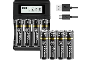 Palogreen 8 sztuk baterii AA z ładowarką – 1,5 V/litowe 3400 mWh AA akumulatory wielokrotnego ładowania z wyświetlaczem LCD ładowarka 4 gniazda do akumulatorów litowo-jonowych Mignon AA, Micro AAA