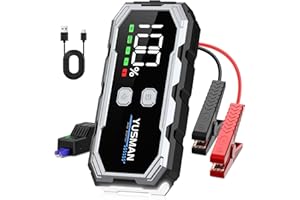 YUSMAN Booster Batterie Voiture 5000A, Demarreur Batterie Voiture (Jusqu’à 7L Essence & 5L Diesel),12V Jump Starter, Booster Batterie avec Clip d'affichage Intelligent, Lumière LED, Écran LCD