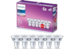 ‎PHILIPS Philips LED Classic GU10 Lampen 6-er Pack (50 W), Reflektor LED Spots mit kaltweißem Licht, energiesparende Lampen mit langer Nutzlebensdauer, Nicht Dimmbar