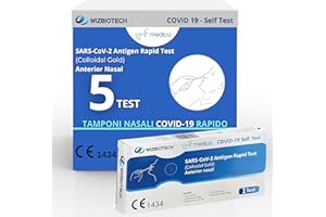 gef + medica - 5 Tamponi Rapidi Nasali - Tampone per Nuove Varianti 2024 - Sensibilità 100% a carica virale alta, Certificati per Uso Domestico