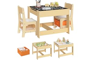 WOLTU Set of 3, Children’s Table with 2 Chairs, Wooden Kids' Table and Chair Set for Preschoolers, Nursery, Boys and Girls, Play Table Chair Set, Natural Wood Colour