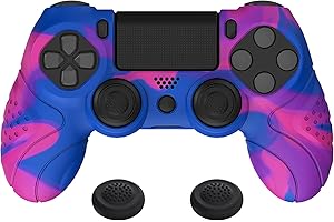 playvital Protection pour ps4 Coque Manette,Housse Silicone avec Capuchon Joystick pour ps4 Slim Pro Controller Skin Cover-Rose & Violet & Bleu,Guardian Edition