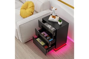 PIPIPOXER Nachttisch mit LED Beleuchtung,Beistelltisch in schwarz mit großen Stauraum,Nachttische aus Holz mit 3 Schubladen Nachtschrank für Wohnzimmer,Schlafzimmer,Bett schwarz 50x35x68cm