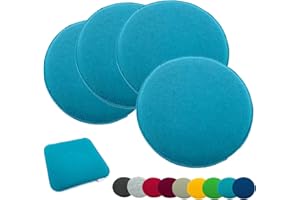 heimtexland® - Set di 4 cuscini per sedia, in feltro, rotondi, 35 cm, Typ631, colore: blu acqua