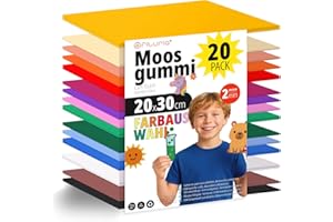 OFITURIA 20 Blatt Moosgummi Set, Bunte Farben, Format 20x30 cm – Ideal für Bastelprojekte, DIY, Schule, Kunst & Dekoration (Glitzer)