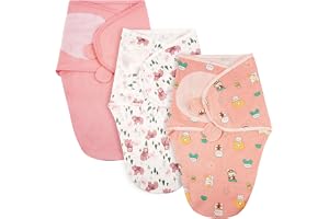 AYBUY Baby Swaddle Filt, 3 Stycken Ergonomisk Sovsäck, Justerbar Baby Wrap Omslag, Mjuk Och Bekväm, Lämplig För Baby 0-3 Månader, Rosbjörn