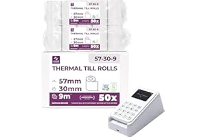 LYNNE PAYMENT SOLUTIONS Rotoli Pos 57mm x 9m x 12mm - Rotolo di carta termica per ricevute bancomat – Rotolini per dispositivi pos 57x30x12 (50 Rotoli)