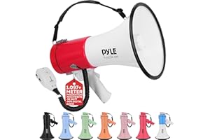 ‎PYLE Pyle Megaphon mit Sirene & Mikrofon – 50W Lautsprecher, Aux-Eingang, tragbar, Ideal für Anfeuerung & Outdoor-Einsatz, ergonomisch & robust, mit MP3-Wiedergabe