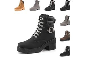 HITMARS Bottes Femme Hiver Fourrées Chaudes Bottine Lacet Talon Chunky Bottes Chaussures Hiver Confort Winter Boots Mode Snow Boots Antidérapant Noir EU 36-41