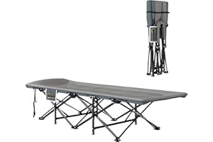 Outsunny Lettino da Campeggio Pieghevole con Cuscino Integrato e Tasca Laterale, Brandina da Campeggio in Metallo e Poliestere, Resistente a 150 kg, 187x67x37 cm, Grigio