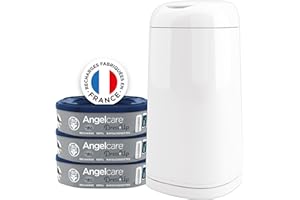 Angelcare Pattumiera a strati + 3 ricariche anti-odore/grande capacità, antibatterica, uso semplice vestito, bianco