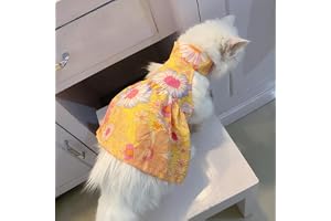 Lulala Floral Print Dog Dress, Summer Pet Frock with Daisy Pattern, Princess Tutu Skirt Outfit for Small Dogs and Cats, Lightweight Cute Apparel for Girls (16Inch, Yellow)