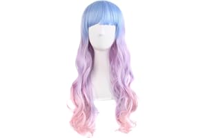 MapofBeauty 28 Zoll/70 cm Damen Mischfarbe Side Pony Länge natürlich Lockige Haarfasern Hohe-Temperatur Faser Cosplay Perücke (Lila Rosa/Periwinkle/Blass Rosa/Blau)