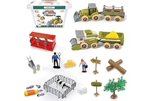 BuzzoXerex Trattore Giocattolo con Rimorchio Scala Veicoli, Fattoria Animali per Bambini, Regali per Bambini di età Superiore ai 3 Anni