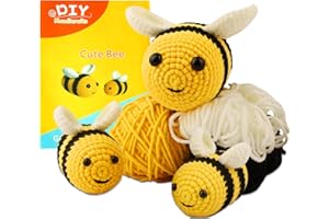 Jeslon Cute Bee Beginners Crochet Kit for Kids and Adults, Makes 3 Bee Animals, Step-by-Step Video Tutorials, Crochet Starter Kit Learn to Crochet Kits for Adults Kids Beginners, 3 Yellow Bee Family