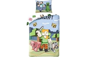 HALANTEX Juego de Cama Alex Compatible Minecraft para 1 Persona, Funda nórdica Reversible de 140 x 200 cm + Funda de Almohada
