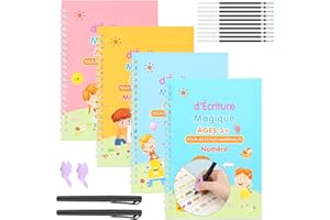 Ayixiwarz Cahier Écriture Française, 4 Livres Cahier Magique Écriture, Cahier De Pratique Magique, Calligraphie Réutilisé, Cursive Pour Enfant, Vacances Maternelles Pratique de l'écriture Magique