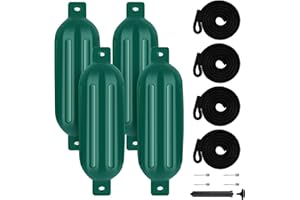 VEITHI Boat Fenders 4 Pack, Ribbed Twin Eyes Vinyl Boat Fender Bumpers, Boat Bumpers for Docking, Come with Ropes Needles and Pump to Inflate (4 Sizes,Multiple Colors Available)