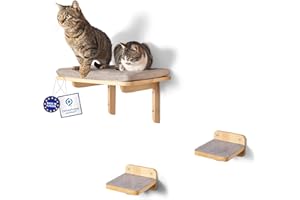 WOOWOOD® Ścianka wspinaczkowa dla kotów, w zestawie 2 x schody dla kota ściana [z Europy] I drapak dla kota I ściana dla kota I drapak ścienny I meble dla kota (leżanka z naturalnego drewna)