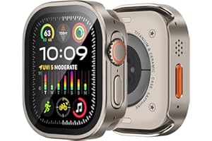 Bisikor 3 in 1 Metal Cases Compatible with Apple Watch Ultra 3/2/1 49mm Case Built-in Screen Protector, Straight Edge Rugged Protective Metal Cover with Back Cover for iWatch 49mm, Titanium