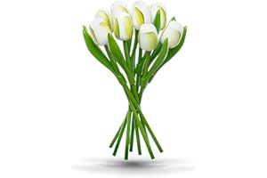 MOMOMOMENTS Bouquet di tulipani in legno, 9 tulipani in legno bianco dipinti a mano, altezza 34 cm, regalo, compleanno, decorazione, matrimonio, Made in Holland