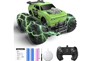 OMIRE Monster Truck Toys,Car Toys for Boys,Green RC Stunt Car with Spray, 360 Rotating RC Monster Truck Toys with Spray, Light & Sound, All Terrain Stunt Cars&Drive Upright,Toy for Boys Ages 6-12