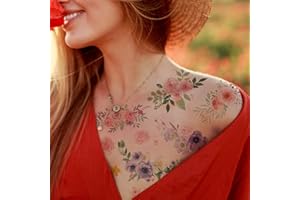 Everjoy Flowers Temporary Tattoos Stickers, Watercolor Roses, Peony, Daisy, Botanical Body Art Fake Tattoos for Women, Girls and Kids - 20 Pcs