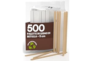BACIATO CAFFÈ 500 Palette Lunghe per Caffè e Cappuccino Monouso in Legno di Betulla da 11cm, Biodegradabili, Compostabili, Imbustate Singolarmente e Resistenti al Calore per Mescolare Caffè e Bevande