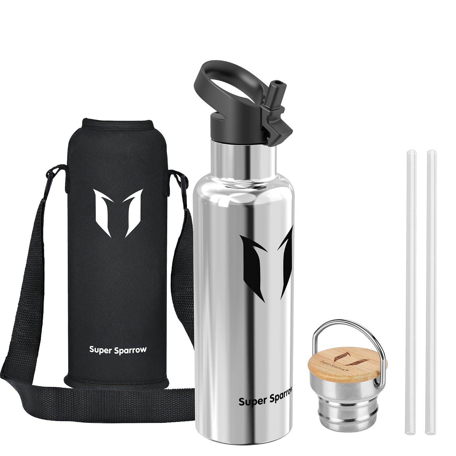 Sparrow Borraccia Termica con Cannuccia 750ml-Borracce Termica Acciaio Inox | Bottiglia Senza BPA & Perdite -Lavastoviglie, Caldo&Freddo, Scuola, Sport - TwistTrail Tappo Cannuccia, Tappo Anello&Custodia