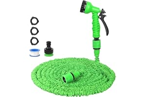 HELHOM Expandable Garden Hose Water Pipe - 50FT Water Hose with 7 Function Spray Nozzle, Multi-Function Triple Layer Latex Core Garden Hoses for Gardening Washing