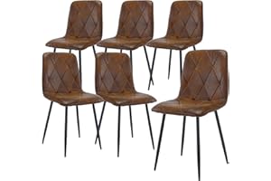 U2PICK Set of 6 Dining Chairs, Vintage Faux Suede Dining Chairs with Upholstered Seat Ergonomic Backrest Metal Legs for Kitchen Dining Room Living Room Brown S3