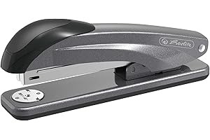 Herlitz Zszywacz Metalowy Biurowy 16 cm | do Zszywek 24/6 | Antracyt Metaliczny | Wyposażony w Obrotową Stópkę | do Arkuszy Papieru | Domu Biura Archiwum | Zszywanie Otwarte Zamknięte Tapicerskie