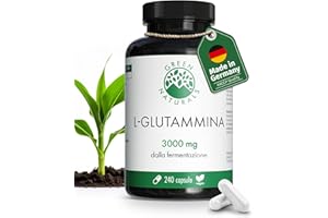 L-Glutammina – Alto Dosaggio: 3.000 mg Aminoacido Puro in Forma Libera & da Fermentazione Naturale – 100% Vegano & Senza Additivi – 240 Capsule (60 Giorni) - Green Naturals®