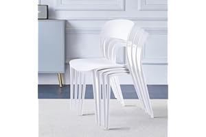 Hallowood Furniture Stoker Stackable Plastic Chairs Set of 4, Assembly Free Dining Chairs, Plastic Dining Chair, Occasional Chairs, Office Chairs, Chairs for Dining Room (White)