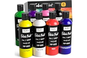 Nicpro 8 couleurs peinture textile permanent(120 ml/flacon) - Douce et non toxique, pour vêtements, loisirs créatifs, t-shirts, chaussures, jeans, sacs, toiles, avec cercle chromatique