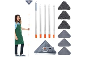 Jetcloud Balai de nettoyage triangulaire réglable et extensible en microfibre avec 6 têtes de balai pour la maison, le sol, les fenêtres, les murs
