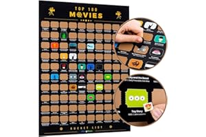 Atlas & Green 100 Movies Scratch Off Poster Bucket List | Pegatinas, Picking para rascar y Tubo de Regalo | califique Cada película y personalice su póster!