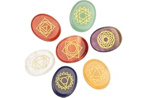 LQKYWNA 7Pcs Chakra Reiki Gravierte Pebble Stone Gold Geschnitzte Figuren polierte Steine für die Balance Holistic Health Care - Kristalle Heil