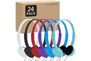 GEEKRIA Lot de 24 écouteurs filaires réglables pour salle de classe, casque supra-auriculaire pour enfants, pour écoles, étudiants, bibliothèques, laboratoire informatique, lot en vrac