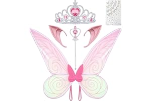 GUGATAD Alas de Hada,Fairy Wings,Alas de Hadas para Adultos,Alas de Mariposa con Varita Estrella y Orejas de Elfo, Alas Disfraz,Fairy Wings Costume para Halloween Cosplay(Rosa