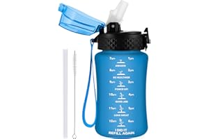 GOPPUS 350ml/12oz Kids Water Bottle With Straw Tritan Drinks Bottle with Strap Small Toddler Juice Bottles with Flip Top Lid Leakproof Children's Bottles with Time Marking Spillproof BPA free Girl Boy