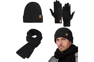 KIKAWORD Winter Beanie Hat Scarf Touch Screen Gloves Set,Hat and Scarf Set for Men,Thermal Warm Knitted,Outdoor Sports Accessories for Men Women